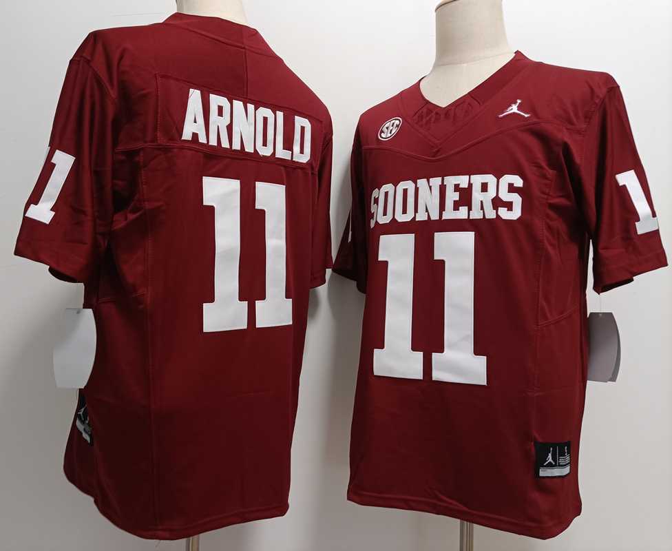 Mens Oklahoma Sooners #11 Jackson Arnold Red FUSE College Stitched Jersey